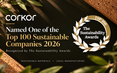 Corkor named one of the Top 100 Sustainable Companies 2026 by The Sustainability Awards, recognised for responsible materials and local manufacturing.