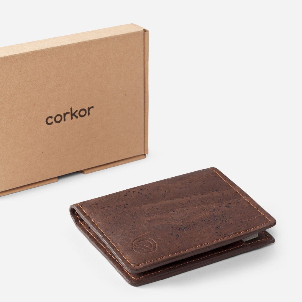 Corkor Vegan Cork Men's Bifold Wallet with Coin Pocket, Brown