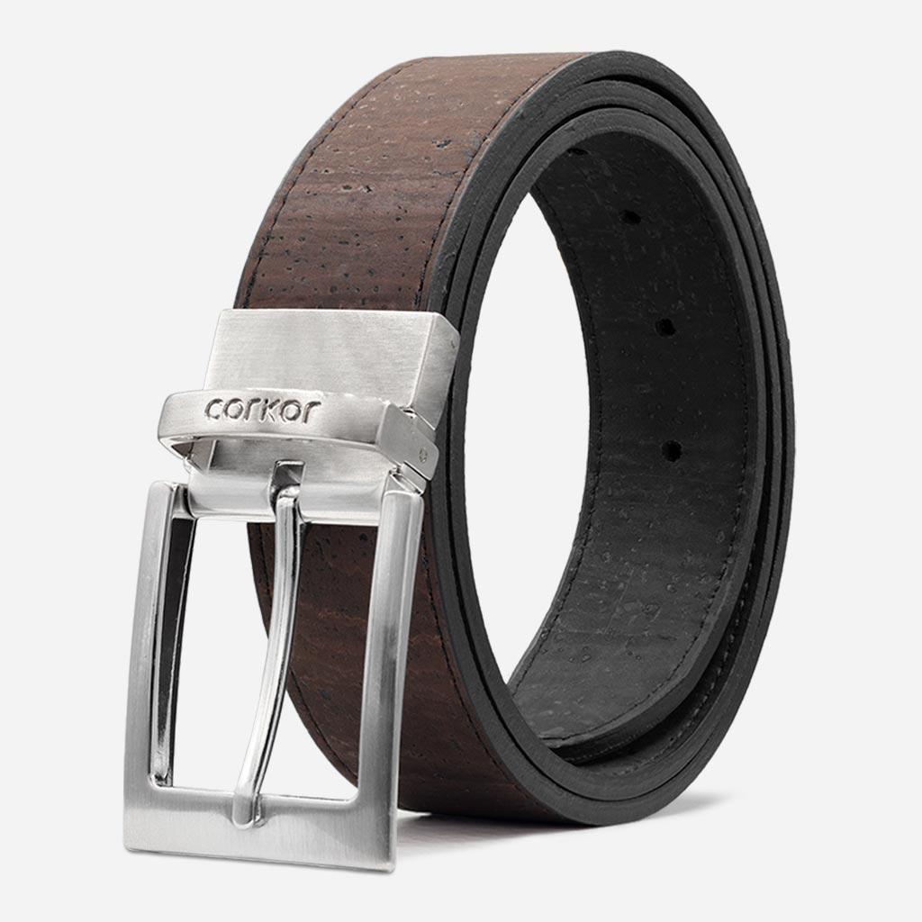 Cork Reversible Belt for Men, Handcrafted Vegan Belt
