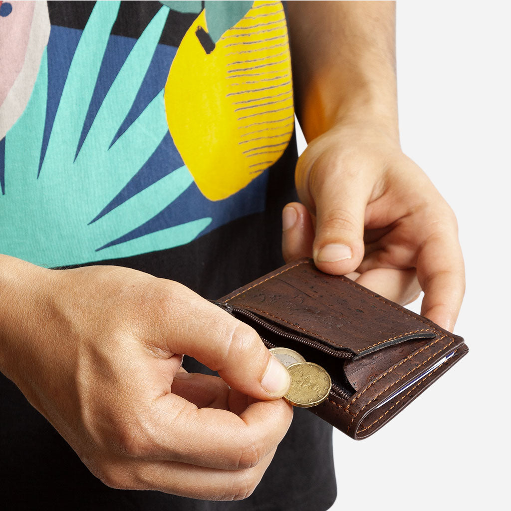 Slim Cork Coin Wallet for Minimalist Men | Non-Leather Wallet | Corkor - Brown