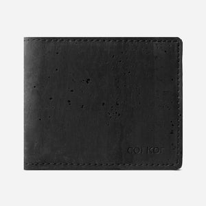 Front Side of The Bifold Wallet for Men. Black Cork.