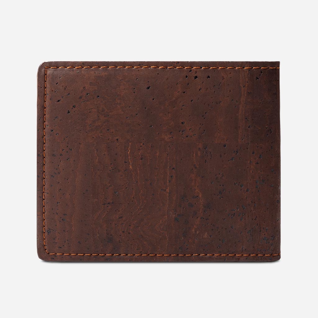 Back Side of The Bifold Wallet for Men. Brown Cork.