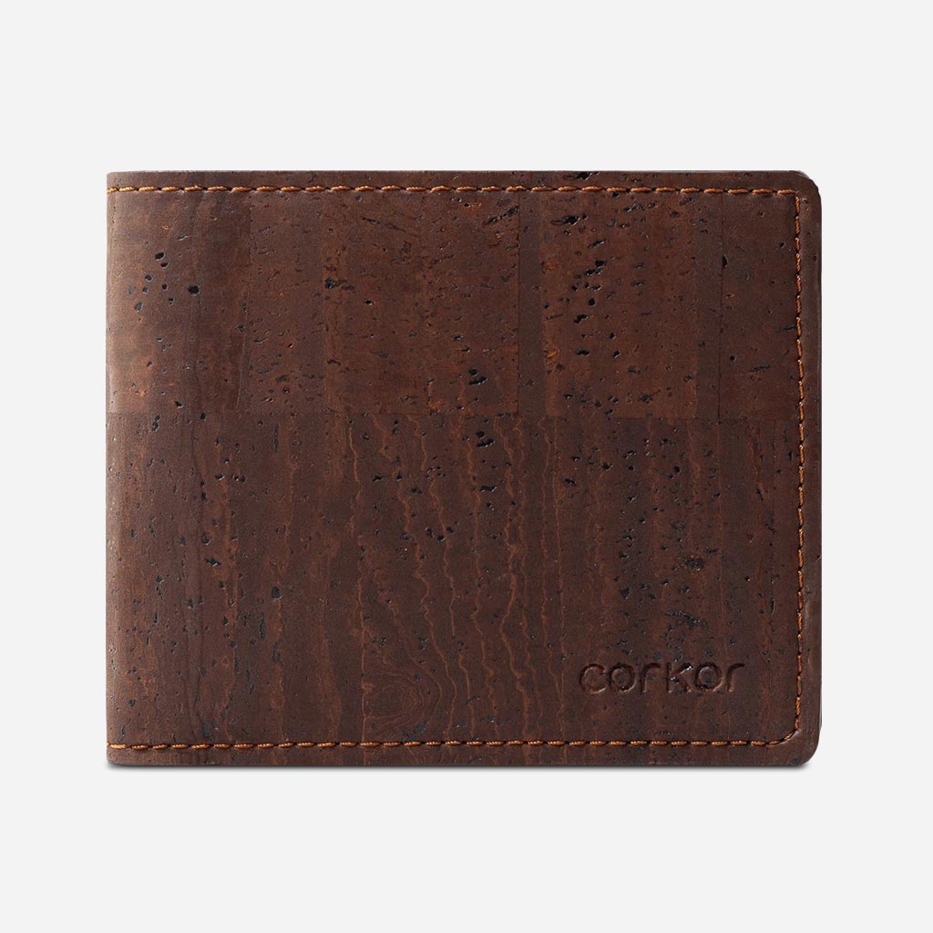 Front Side of The Bifold Wallet for Men. Brown Cork.