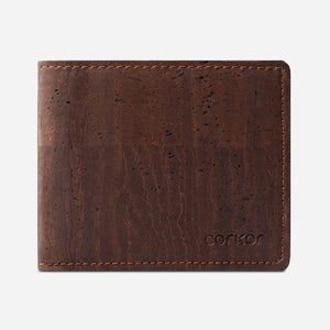 Front Side of The Bifold Wallet for Men. Brown Cork.