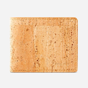 Front Side of The Bifold Wallet for Men. Light Brown Cork.