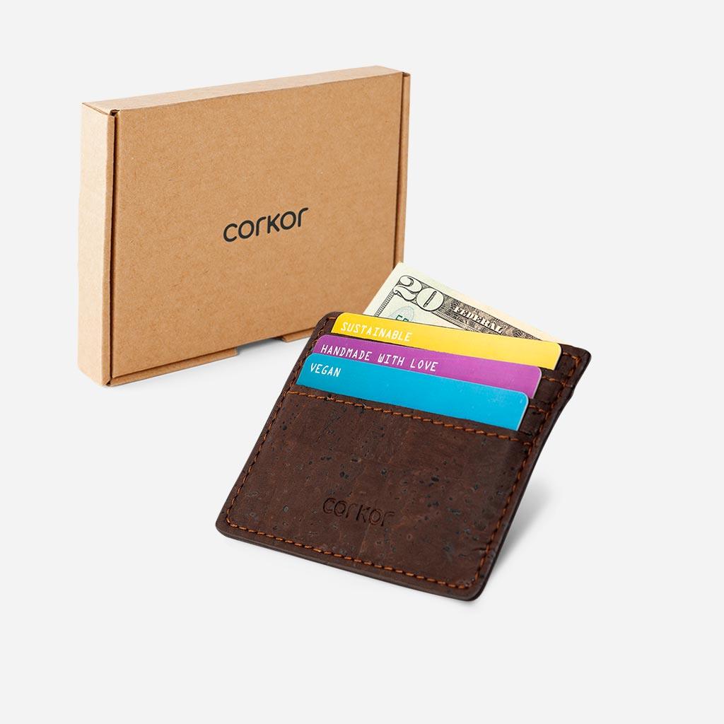 The vegan card holder wallet and its box.