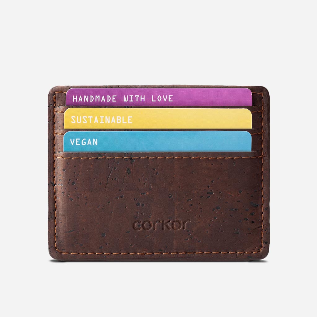 Front Side of The vegan card holder wallet, Brown Cork.