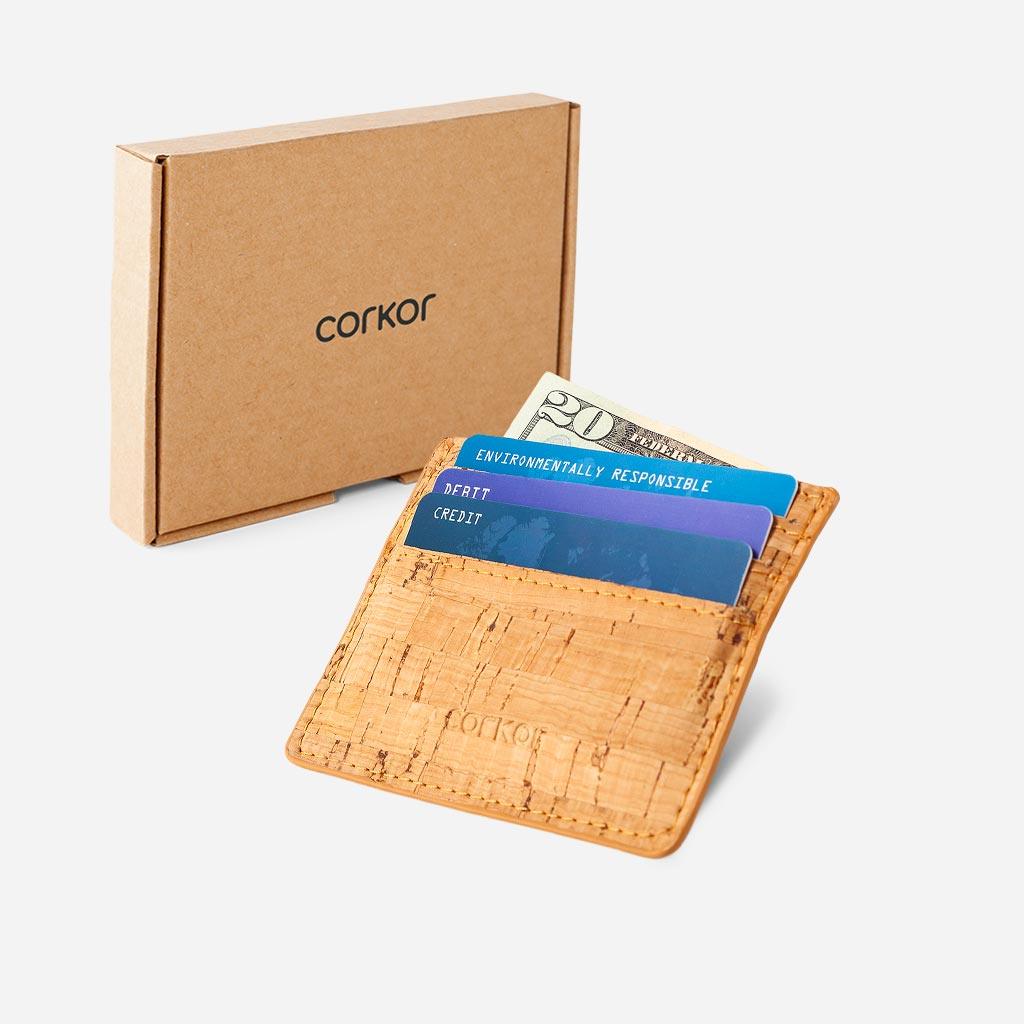 The vegan card holder wallet and its box.