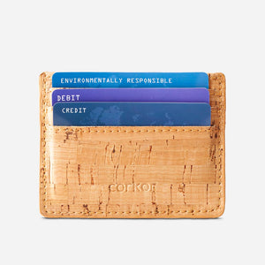 Front Side of The vegan card holder wallet, Light Brown Cork.