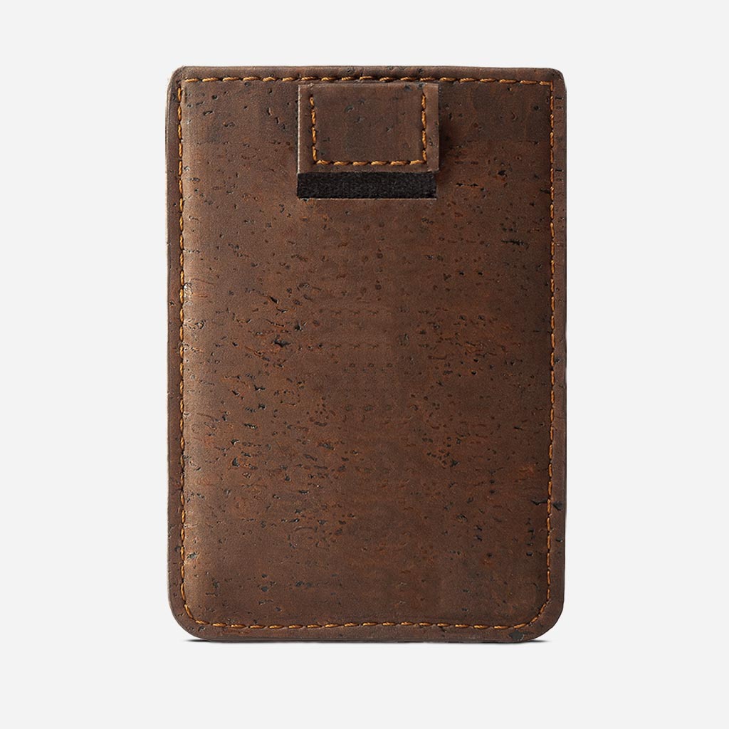 Back Side of The Vegan Minimalist Cork Card Sleeve Wallet. Brown Cork.