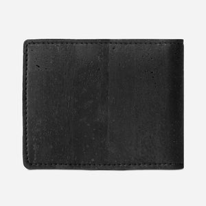 Back Side of The Vegan Minimalist Cork Wallet with coin pocket. Black Cork.