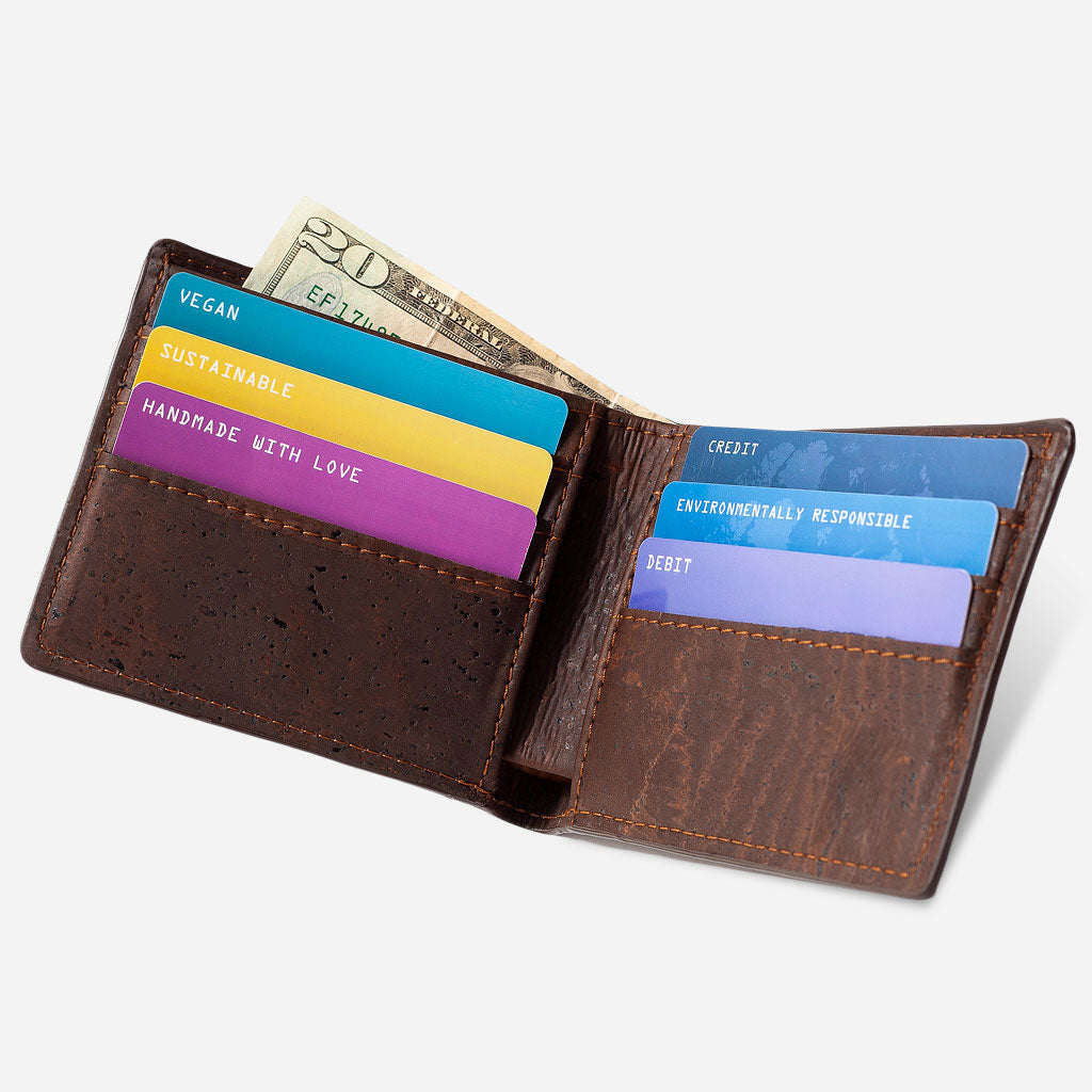 Open View of The Bifold Wallet for Men. Brown Cork.