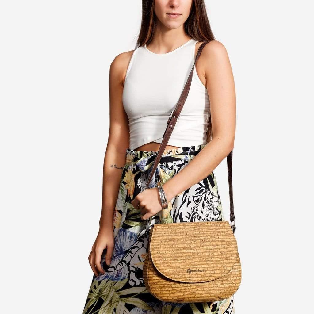 Cork Saddle Bag Brown Vegan Eco Friendly Cork Purses Corkor