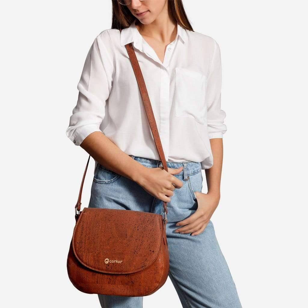Oakridge Leather Ladies Brown Hunter Leather Cross Body Saddle Bag – Goatskin & Buffalo With Antique Brass