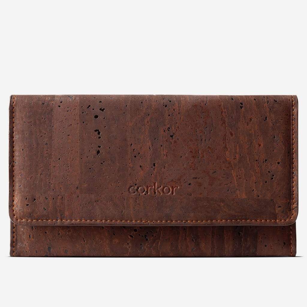 Corkor Vegan Cork Slim Wallet, Dark Brown